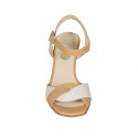 Woman's sandal with strap in cognac brown and beige leather heel 8 - Available sizes:  32, 42, 43, 44, 45