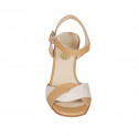 Woman's sandal with strap in cognac brown and beige leather heel 8 - Available sizes:  42, 43