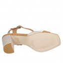 Woman's sandal with strap in cognac brown and beige leather heel 8 - Available sizes:  42, 43