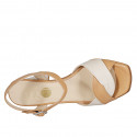 Woman's sandal with strap in cognac brown and beige leather heel 8 - Available sizes:  42, 43