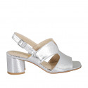 Woman's sandal in silver laminated and printed leather heel 6 - Available sizes:  33, 44, 46