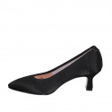 Woman's pointy pump in black satin heel 6 - Available sizes:  32, 34, 43