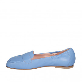 Woman's loafer with squared tip and elastic bands in light blue leather heel 1 - Available sizes:  32, 33, 42 2