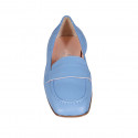 Mocasin con punta cuadrada y elasticos para mujer en piel azul claro tacon 1 - Tallas disponibles:  32, 33, 42, 43, 45