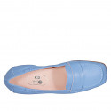Mocasin con punta cuadrada y elasticos para mujer en piel azul claro tacon 1 - Tallas disponibles:  32, 33, 42