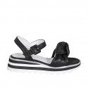 Woman's sandal with strap and knot in black leather wedge heel 4 - Available sizes:  34, 42, 44, 45