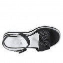 Sandale pour femmes avec courroie et nœud en cuir noir talon compensé 4 - Pointures disponibles:  34, 42, 44, 45