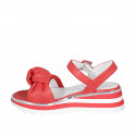 Woman's sandal with strap and knot in red leather wedge heel 4 - Available sizes:  42, 45