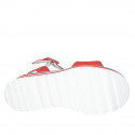 Woman's sandal with strap and knot in red leather wedge heel 4 - Available sizes:  42, 45