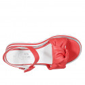 Woman's sandal with strap and knot in red leather wedge heel 4 - Available sizes:  42, 45