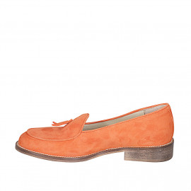 Mocasín para mujer en gamuza naranja con borlas tacon 3 - Tallas disponibles:  43 2