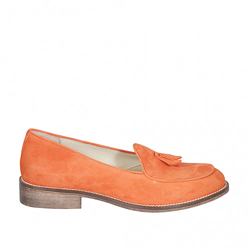 ﻿Woman's mocassin in orange suede with tassels heel 3 - Available sizes:  32, 43, 44