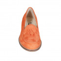 Mocasín para mujer en gamuza naranja con borlas tacon 3 - Tallas disponibles:  43