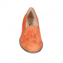 Mocassin pour femmes en daim orange avec glands talon 3 - Pointures disponibles:  32, 43, 44