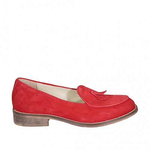 ﻿Woman's mocassin in red suede with...