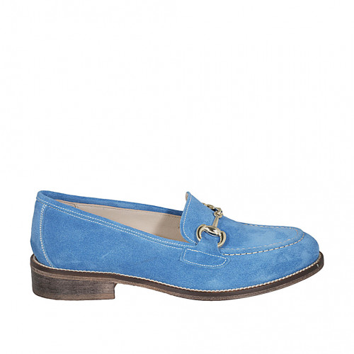 Woman's mocassin with accessory in light blue suede heel 3 - Available sizes:  32