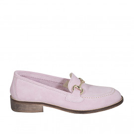 Mocassin pour femmes avec accessoire en daim rose talon 3 - Pointures disponibles:  32