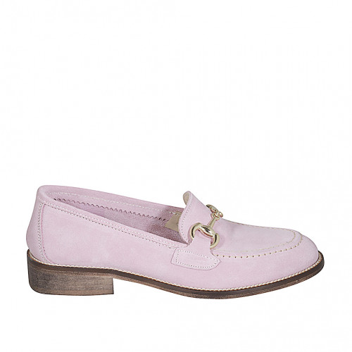 Woman's mocassin with accessory in rose suede heel 3 - Available sizes:  32, 44