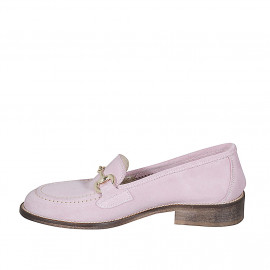 Mocassin pour femmes avec accessoire en daim rose talon 3 - Pointures disponibles:  32 2