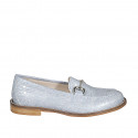 Woman's mocassin with accessory in light blue printed leather heel 2 - Available sizes:  43
