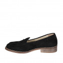﻿Woman's mocassin in black suede with tassels heel 3 - Available sizes:  32, 44, 45