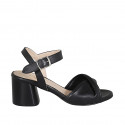 Sandale avec courroie pour femmes en cuir noir talon 6 - Pointures disponibles:  42, 44, 45