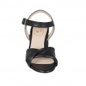 Woman's strap sandal in black leather heel 6 - Available sizes:  42, 44, 45