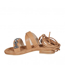 Sandale spartiates à lacets avec goujons pour femmes en cuir cognac talon 2 - Pointures disponibles:  33, 34, 42, 43 2