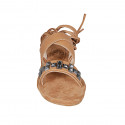 Sandalo da donna con lacci alla schiava e borchie in pelle color cuoio tacco 2 - Misure disponibili: 33, 34, 42, 43, 45, 46