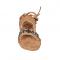 Sandalo da donna con lacci alla schiava e borchie in pelle color cuoio tacco 2 - Misure disponibili: 33, 34, 42, 43, 45