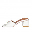 Woman's mules in creme white leather with brown buttons heel 5 - Available sizes:  43, 45