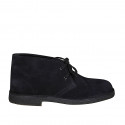 Men's laced ankle shoe in dark blue suede - Available sizes:  36, 37, 38, 47, 48, 49