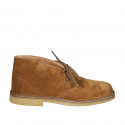 Men's laced ankle shoe in cognac brown suede - Available sizes:  36, 37, 38, 46, 47, 48