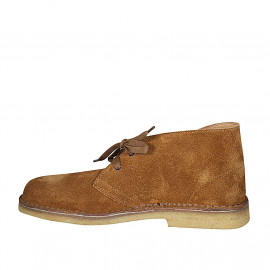 Men's laced ankle shoe in cognac brown suede - Available sizes:  46, 47, 48 2