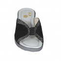 Sabot da donna con elastico in camoscio nero e stampato laminato argento zeppa 4 - Misure disponibili: 43