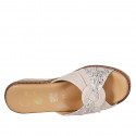 Woman's mule in beige and multicolored printed suede wedge heel 4 - Available sizes:  42