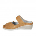 Woman's mules in tan brown suede with removable insole and velcro wedge heel 4 - Available sizes:  31, 43
