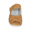 Woman's mules in tan brown suede with removable insole and velcro wedge heel 4 - Available sizes:  31, 43