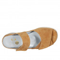 Woman's mules in tan brown suede with removable insole and velcro wedge heel 4 - Available sizes:  31, 43