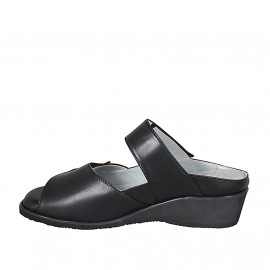 Mule para mujer en piel negra con velcro y plantilla extraible cuña 4 - Tallas disponibles:  42 2