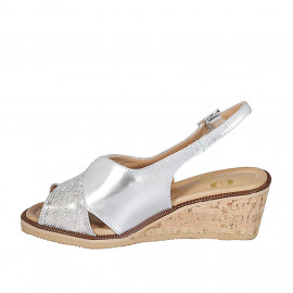 Woman's sandal in silver laminated and printed leather wedge heel 6 - Available sizes:  43 2