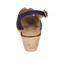 Woman's sandal in multicolored printed and blue suede wedge heel 6 - Available sizes:  33, 42, 44