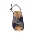 Woman's sandal in multicolored printed and blue suede wedge heel 6 - Available sizes:  33, 42, 44