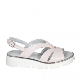 Woman's sandal in rose leather with elastic band wedge heel 3 - Available sizes: 32, 33, 42, 43, 44