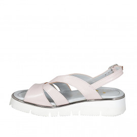 Sandale pour femmes en cuir rose avec elastique talon compensé 3 - Pointures disponibles:  42 2
