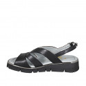 Woman's sandal in black leather with elastic band wedge heel 3 - Available sizes:  32, 33, 44, 45