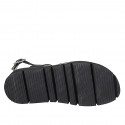 Sandale pour femmes en cuir noir avec elastique talon compensé 3 - Pointures disponibles:  32, 33, 44, 45