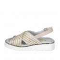 Sandale pour femmes en raphia et daim beige talon compensé 3 - Pointures disponibles:  42, 43, 44