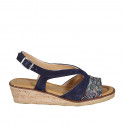 Sandale pour femmes en daim bleu et imprimé multicouleur talon compensé 4 - Pointures disponibles:  42