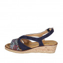 Sandale pour femmes en daim bleu et imprimé multicouleur talon compensé 4 - Pointures disponibles:  42